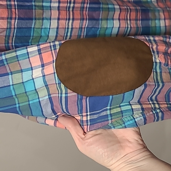 Crown & Ivy XL pink blue flannel suede elbow patches button up shirt MT48 - Picture 2 of 5